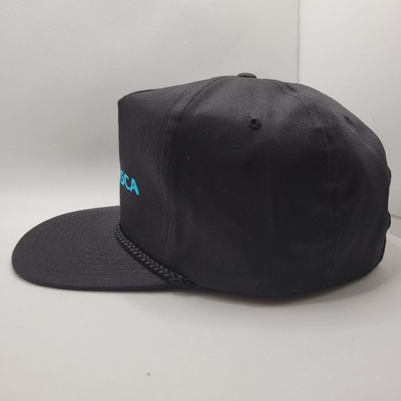 Black Stacked Hat FCC SCA Embroidered Logo Leather Strapback Adjustable Cap - Picture 6 of 12